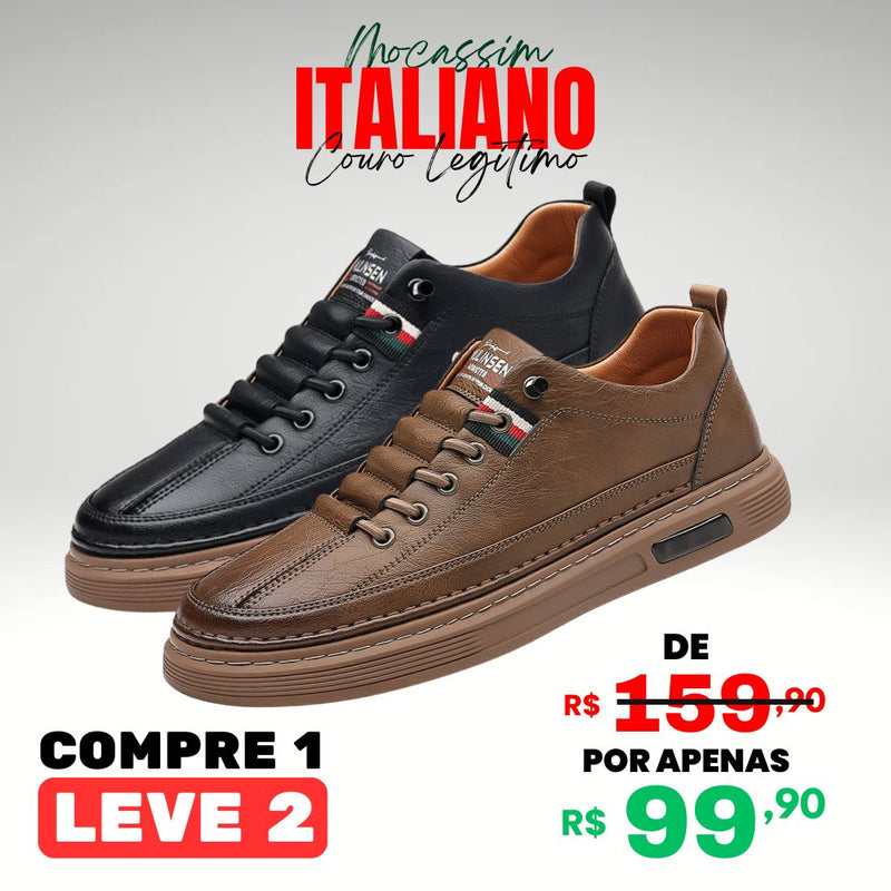 Kit 2 Tênis Ortopédico Italiano de Couro Legitimo